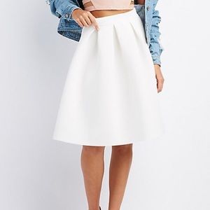 NWT Charlotte Russe Pleated Scuba Midi Skirt White